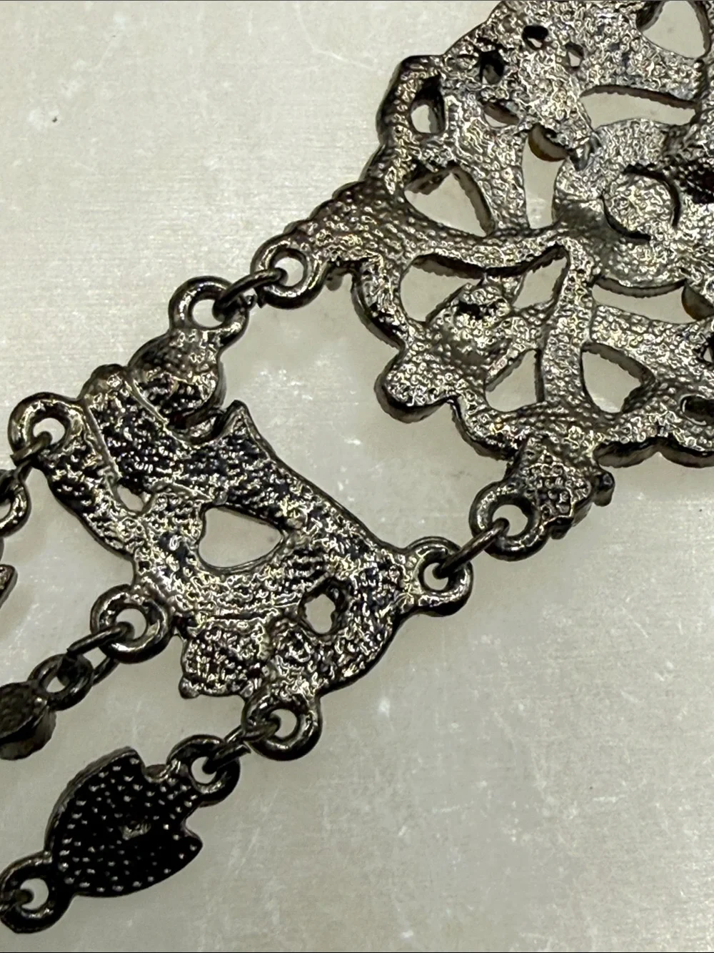 VCLM Blue rhinestone Filigree Bracelet gunmetal fairycore openwork enchantment